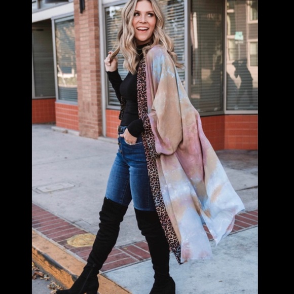 Amaryllis Tops - Tie Dye & Leopard Print Kimono by Amaryllis x Ashlee Nichols